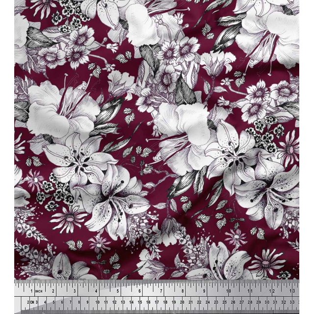 Soimoi Moss Georgette Fabric Leaves & Flower Floral Print Fabric by Yard 42 Inch Wide