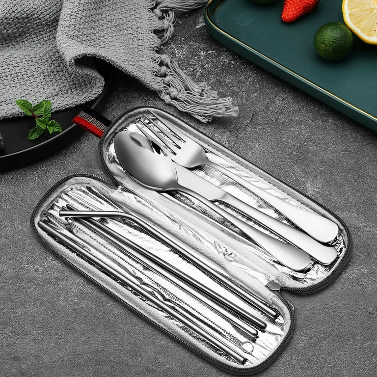 Travel Reusable Utensils Silverware with Case, Camping Cutlery Set
