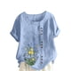 thumbnail image 3 of TaTaai Casual Printed Button Blouse, Women's Short Sleeve Linen Feel T-Shirt, Comfortable Top for All Seasons Gift, 3 of 4