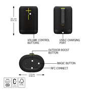 Ultimate Ears EPICBOOM Outdoor 360 Degree Sound Waterproof Wireless Bluetooth Portable Speaker, USB Cable, Black