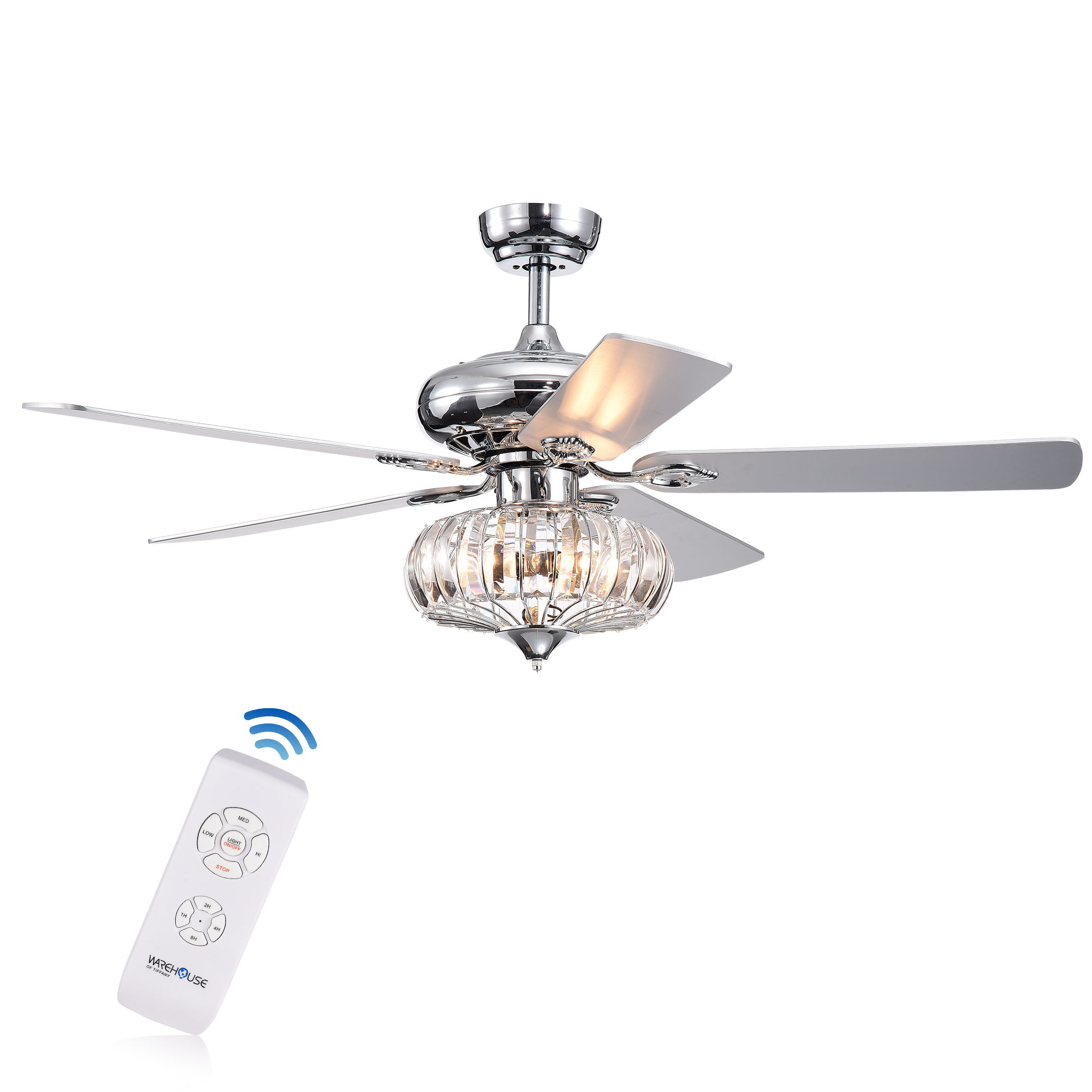 Kyana 6 Light Crystal 5 Blade 52 Inch Chrome Ceiling Fan