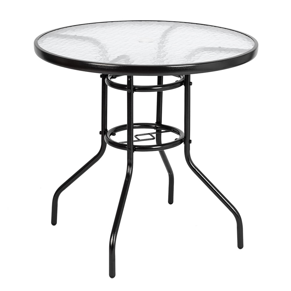 Seizeen Outdoor Patio Table for 4, Metal Round Dining Table with Glass
