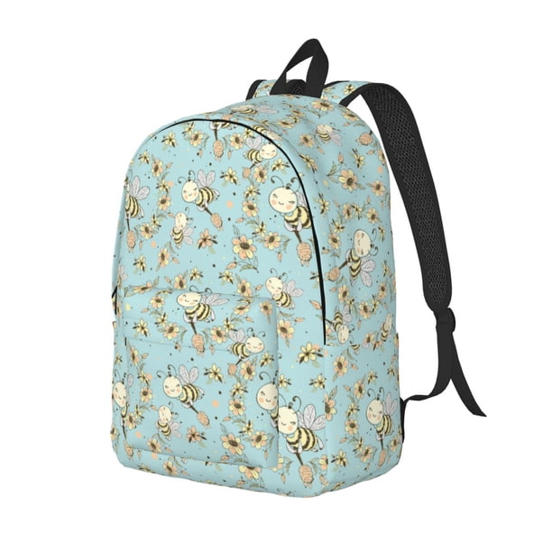 Disketp Cute Honeybees Mochila de Lona Estampada, Mochila Escolar de Viaje Ligera para Estudiantes y Portátil-Small