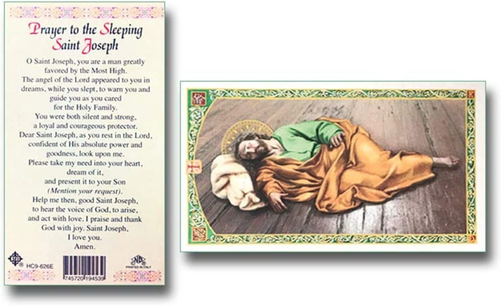 Prayer to The Sleeping Saint Joseph Laminated Prayer Cards Pack of 25 English
