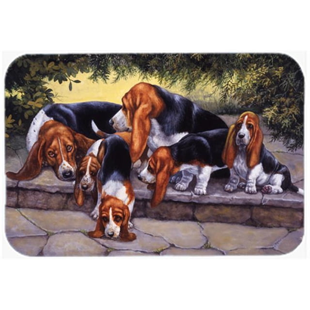Basset Hound Puppies, Momma & Daddy Glass Large Cutting Board