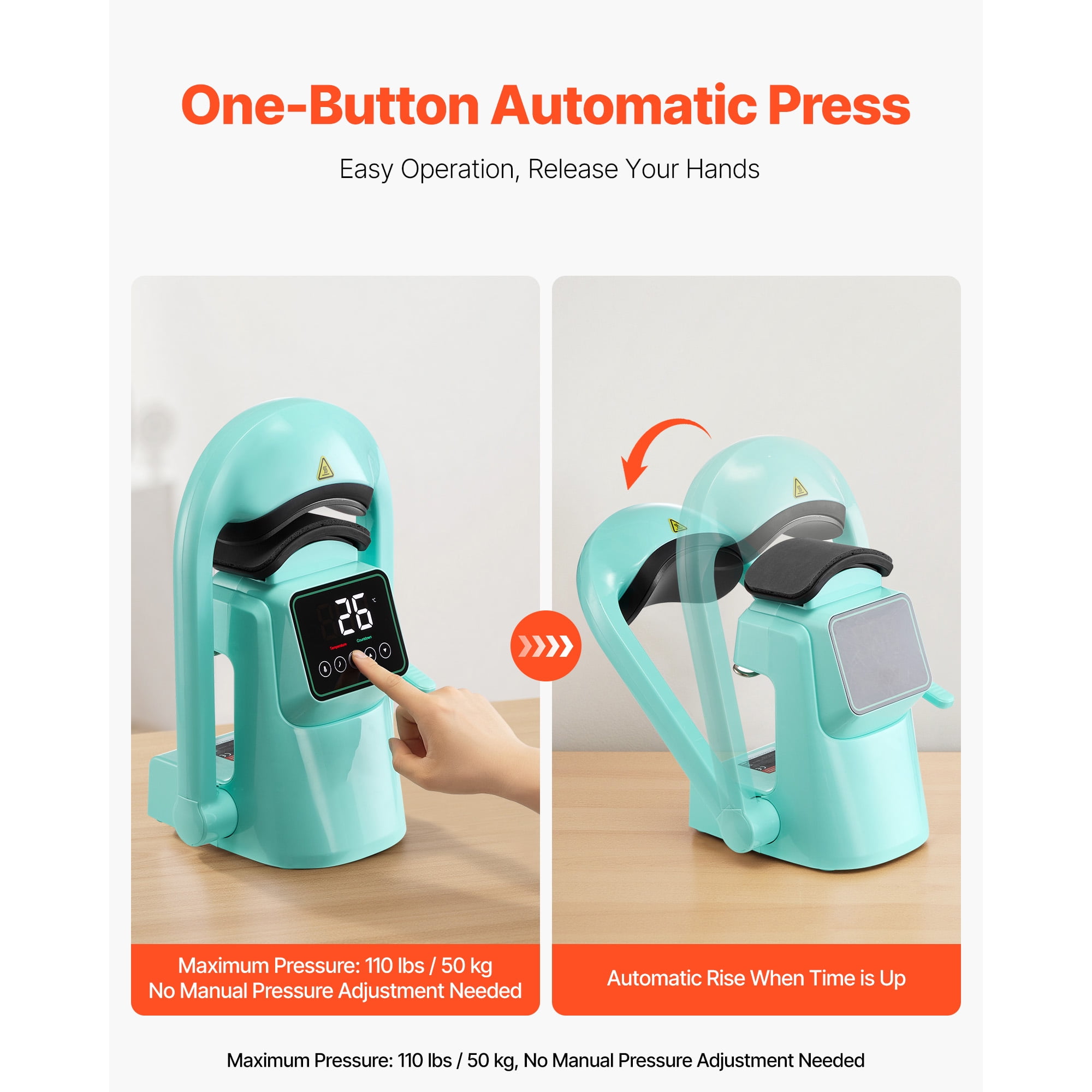 KFFKFF Automatic Hat Heat Press Machine with Dual Interchangeable Platens, Auto Open and Release, Touchscreen for Accurate Time and Temperature Settings, Heat Transfer Tool for Caps and Hats, Green