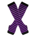 thumbnail image 1 of Zhuge Guantes largos sin dedos a rayas para mujer, calentadores de brazos tejidos de invierno para punk rock, cosplay, gótico y fiestas navideñas, color negro y morado, 1 of 4