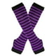 thumbnail image 1 of Zhuge Guantes largos sin dedos a rayas para mujer, calentadores de brazos tejidos de invierno para punk rock, cosplay, gótico y fiestas navideñas, color negro y morado, 1 of 4