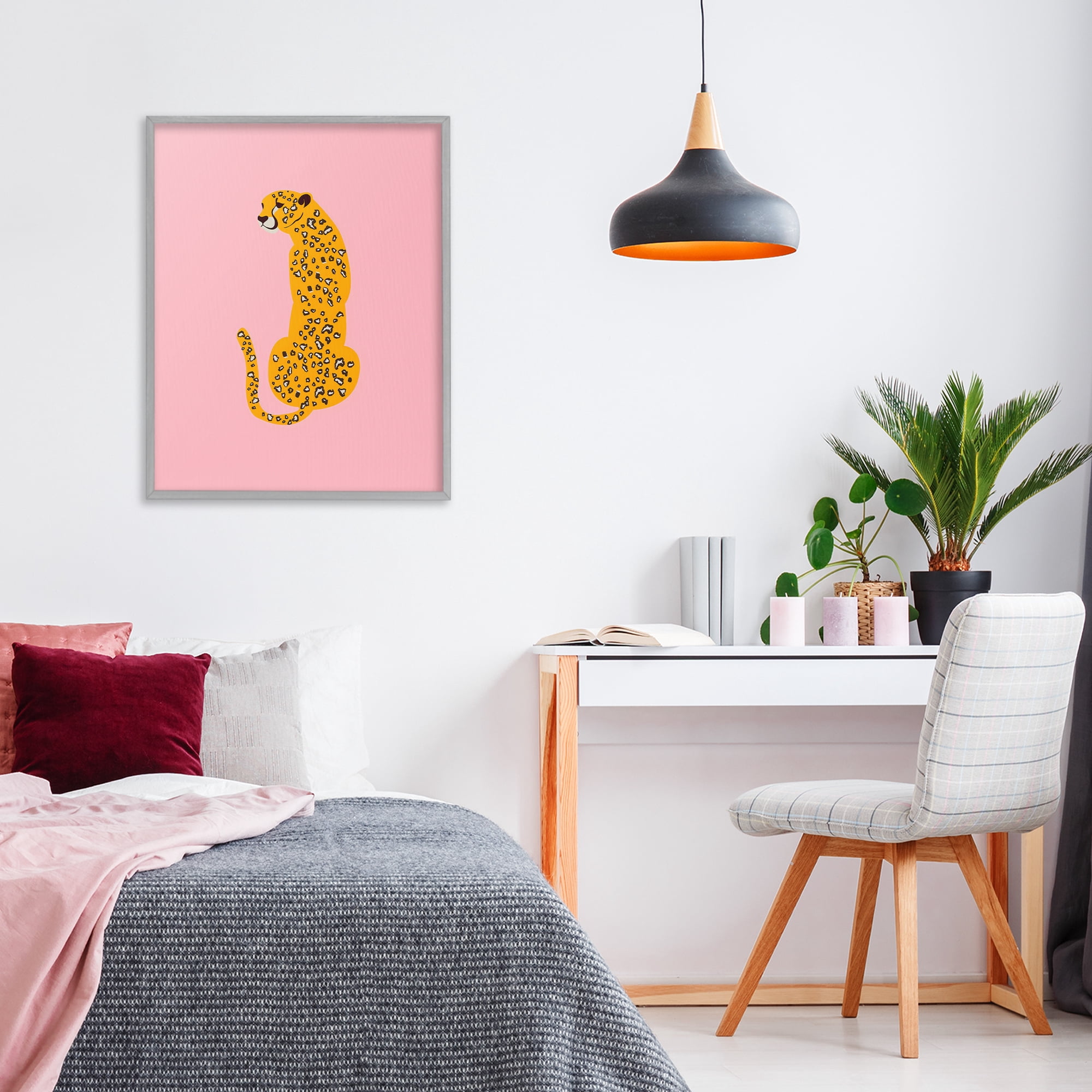 Stupell Industries Yellow Jaguar on Pink Gray Framed Giclee Art, design by Creative Studio