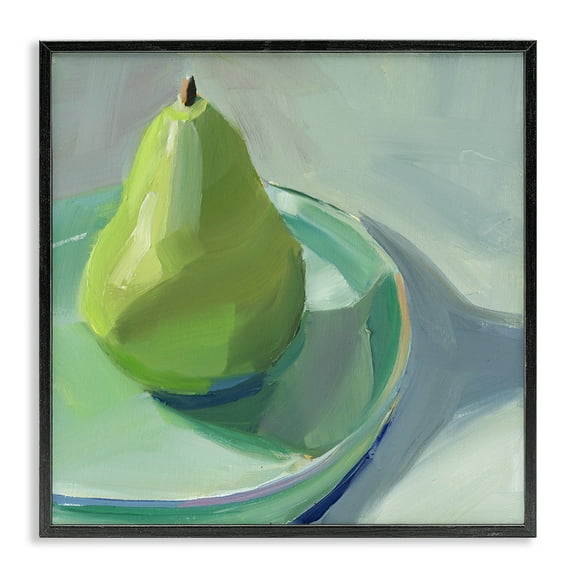 Stupell Industries Pear On Dish Still Life Food & Beverage Painting Black Framed Art Print Wall Art, 12 x 12