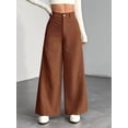 thumbnail image 5 of Corduroy Pants for Women Casual High Waisted One Buttoned Stretchy Loose Fit Wide Leg Pants with Pockets Light Brown S, 5 of 9