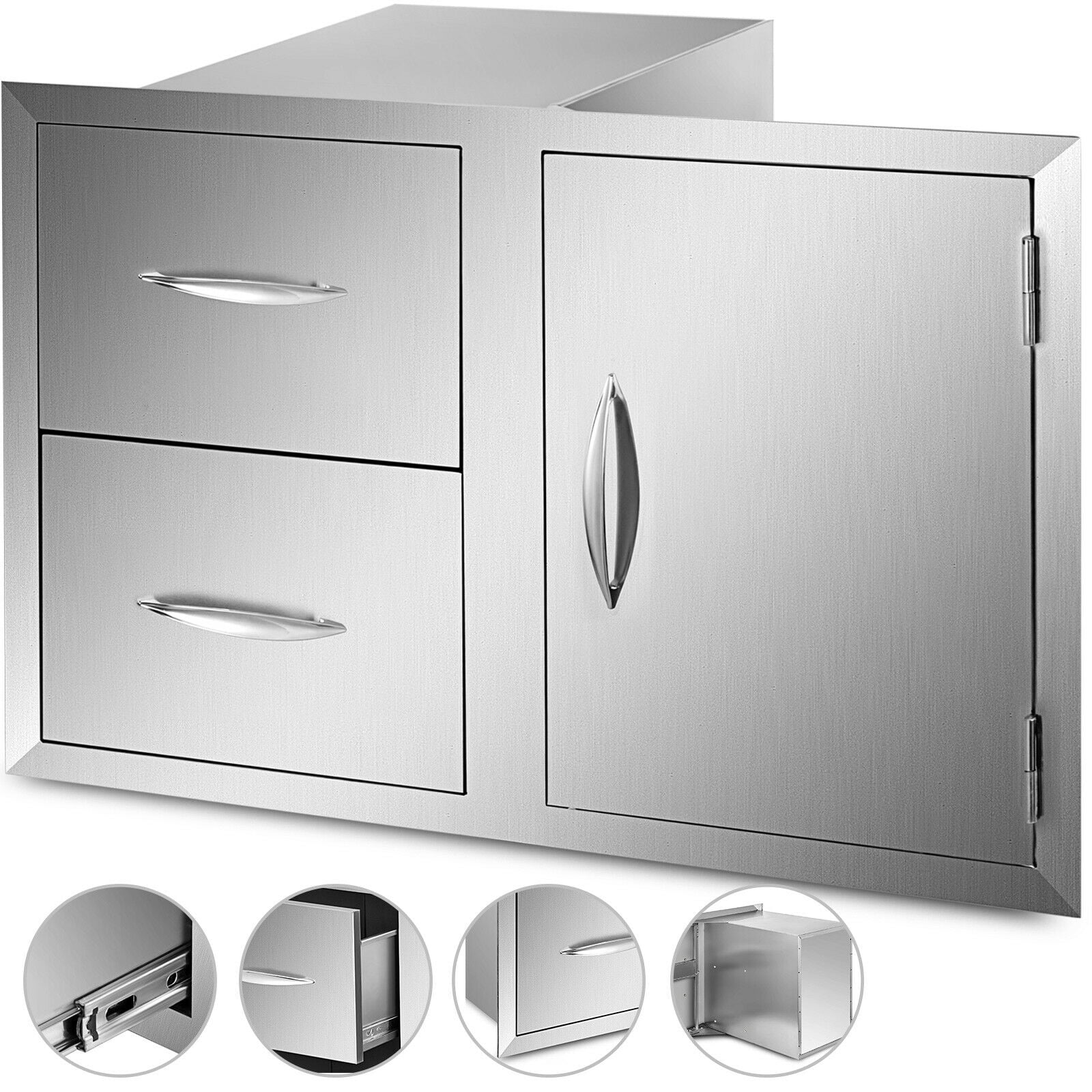 VEVOR 35.4x23.6" Outdoor Kitchen BBQ Door Drawers Combo Stainless Steel