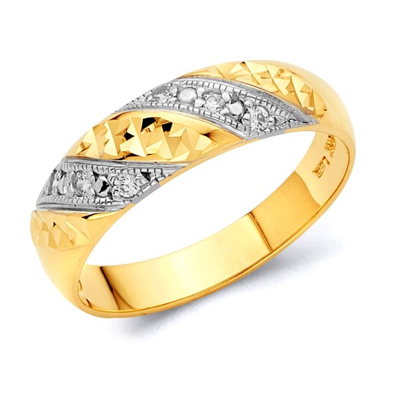 Wellingsale Ladies Solid 14k Two 2 Tone White and Yellow Gold Polished CZ Cubic Zirconia Wedding Ring Band - Size 4