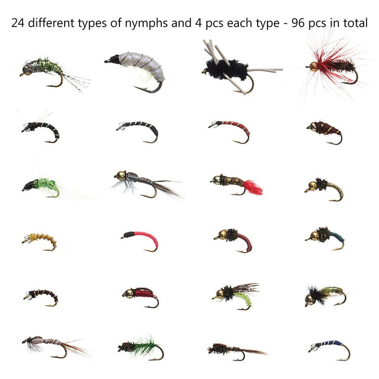Fly Fishing Flies Kit Fly Assortment Trout Bass Fishing with Fly Box,  36/64/72/76/80/96pcs with Dry/Wet Flies, Nymphs, Streamers, Popper 