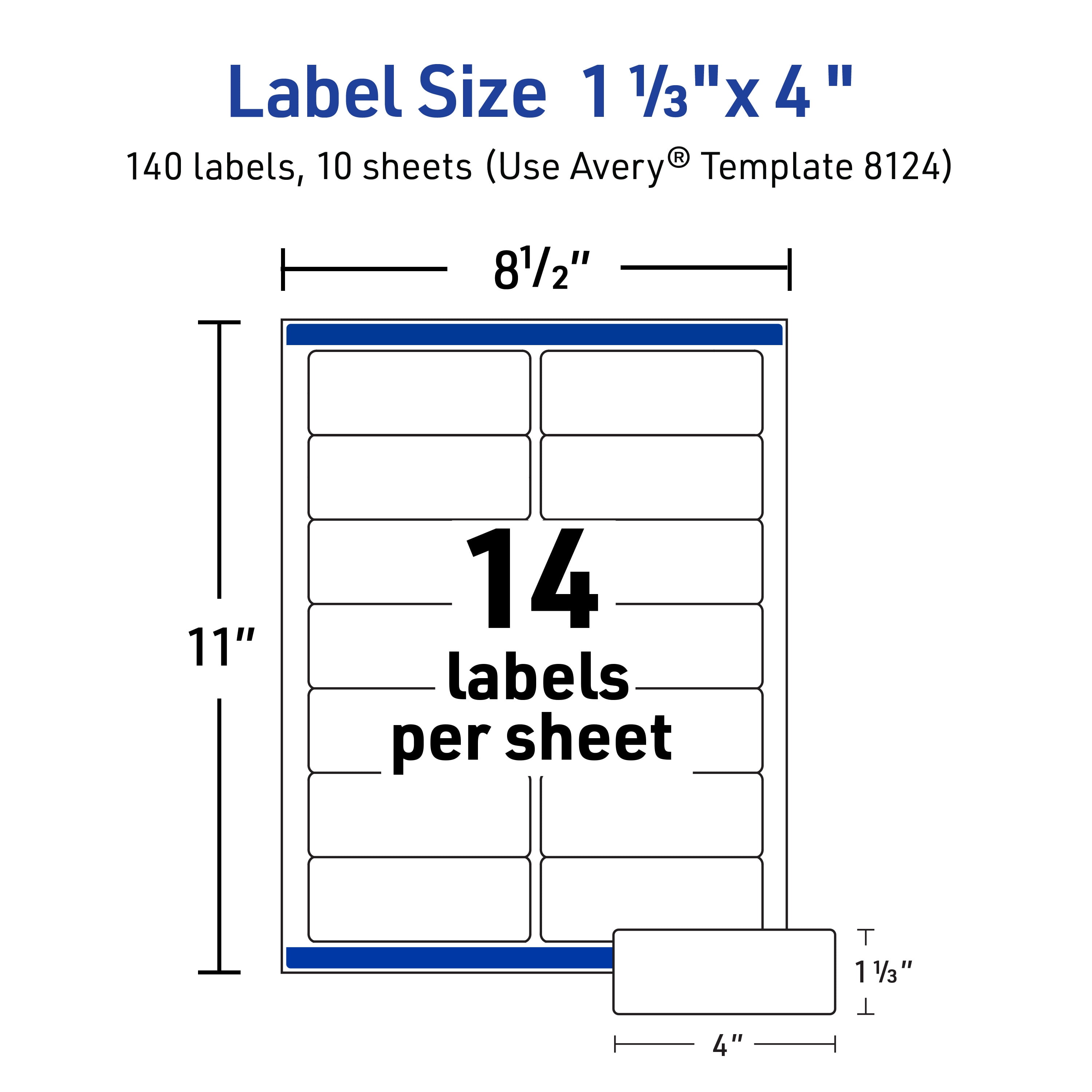 Avery® Address Labels, 1-1/3" x 4", Matte Clear, 140 Labels (8124)