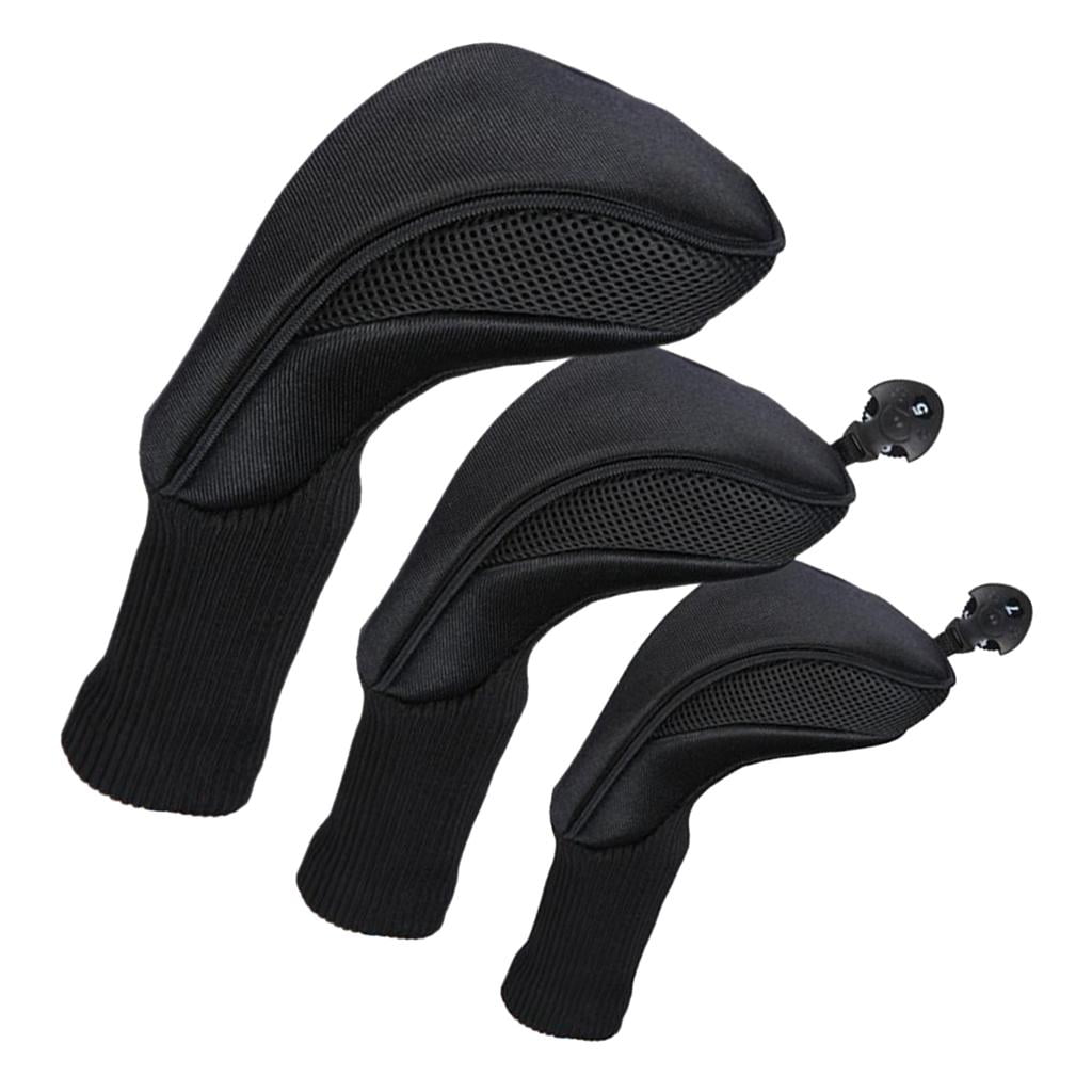 funtasica 3x Golf Covers Driver Covers for Head with Long Neck Headcover for Women Men , Black