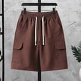 thumbnail image 7 of Dianli Gifts Men's Solid Color Casual Loose Sports Elastic Waist Shorts and Double Pocket Lapel Half Button Top Set, Relaxed Fit Beachwear, Button Front Two Piece Summer Fashion Suit Pink M, 7 of 7