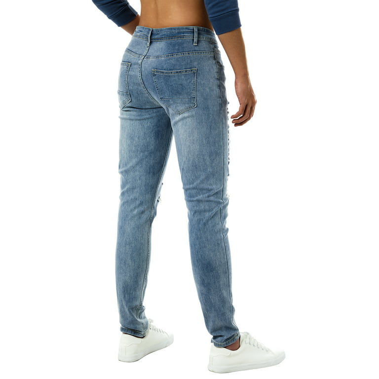Skinny Ripped Jeans Super Comfy Slim Fit Biker Jeans Pants with Destroyed Holes Walmart.com