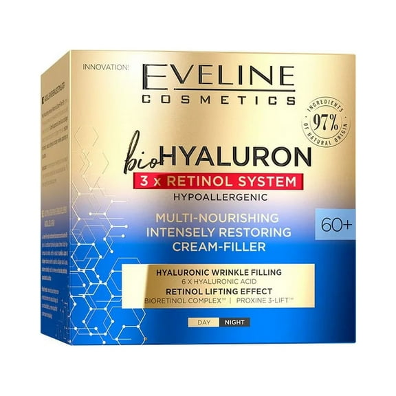 Eveline Cosmetics BIOHYALURON 3X RETINOL SYSTEM Multi-nourishing intensely restoring day and night cream 60