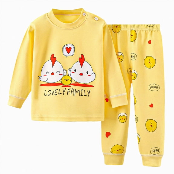 Fall Winter Two Piece Pajama for Unisex Toddler 2T To 5T Long Sleeve Print Top and Pants Night Household Wear