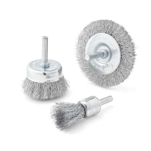 Juego de cepillos de alambre Bosch WB025V3, cepillos prensados con rueda, extremo y copa