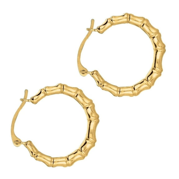 JewelStop 10k Real Yellow Gold Bamboo Hoop Earrings