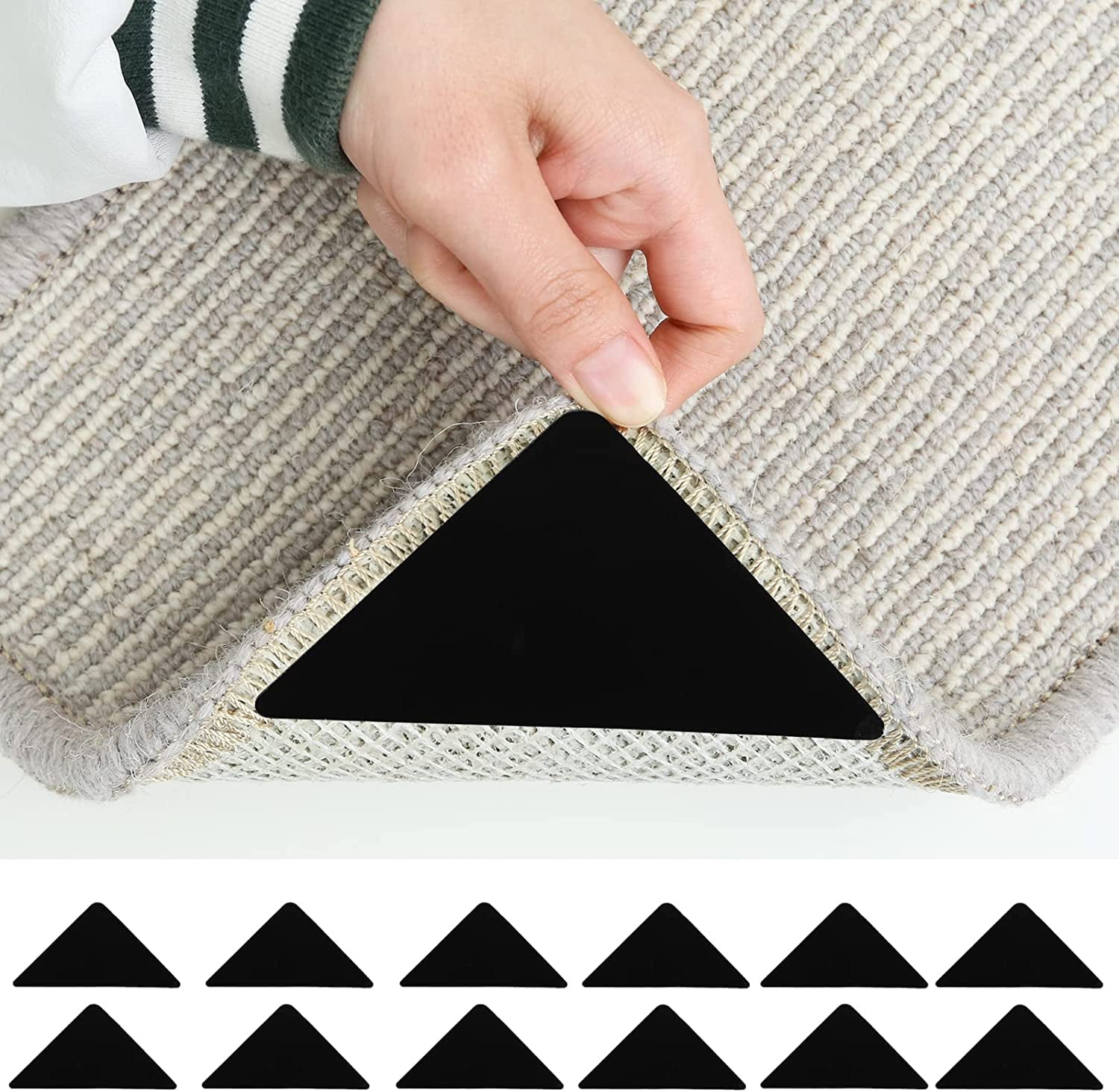 12 Pack Rug Grippers Washable Reusable Rug Tape Carpet Holder for
