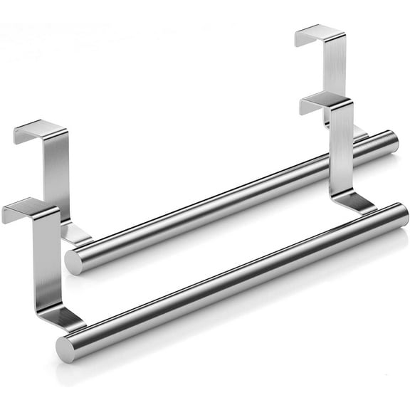 2pack Modern Towel Bar with Hooks for Bathroom and Kitchen, Brushed Stainless Steel Towel Hanger Over Cabinet (9 inch)