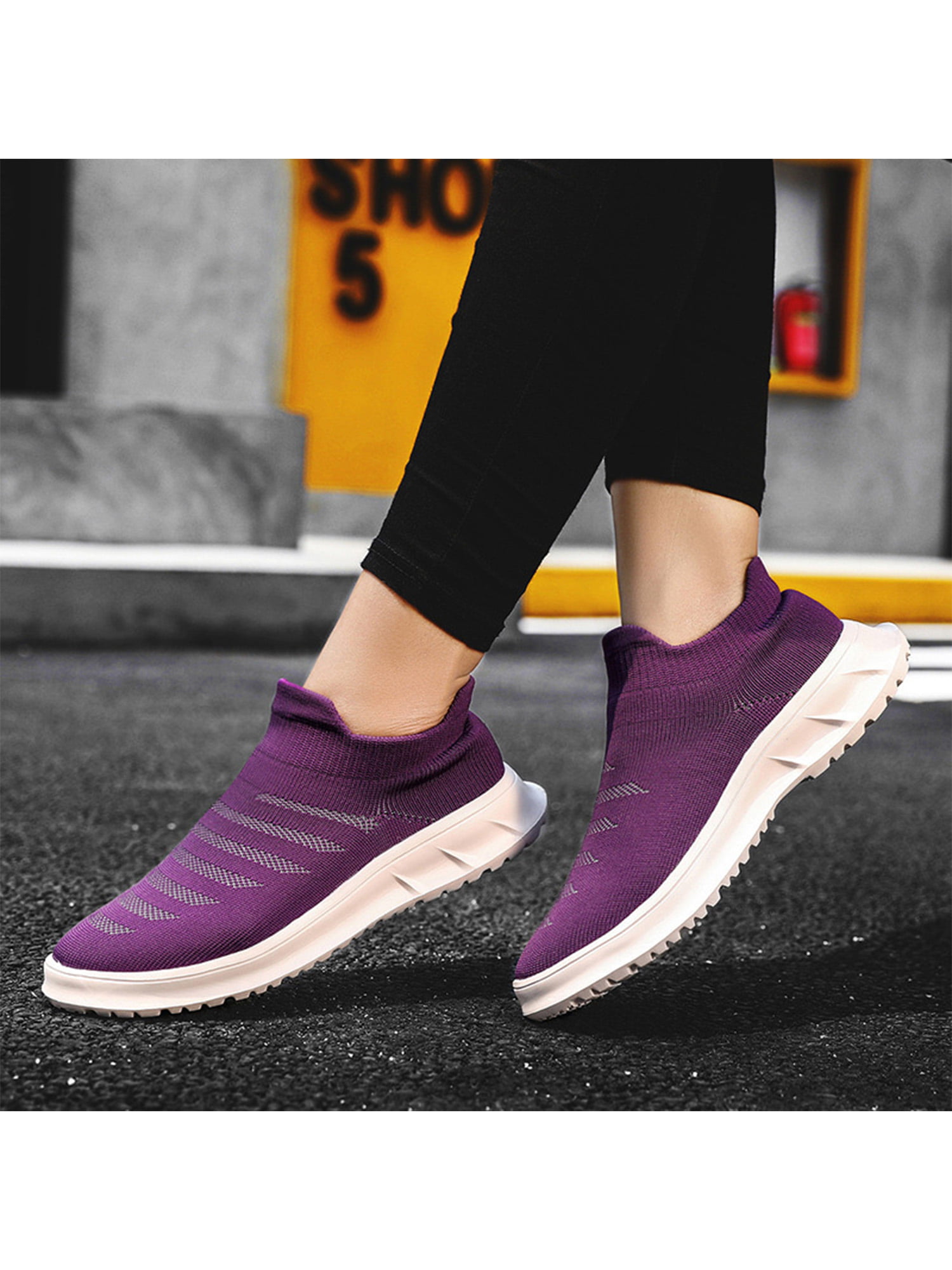 Womens Walking Tennis Sneakers,Mesh Breathable Flying Woven Socks Shoes Lazy Flat Casual Boat Shoes 