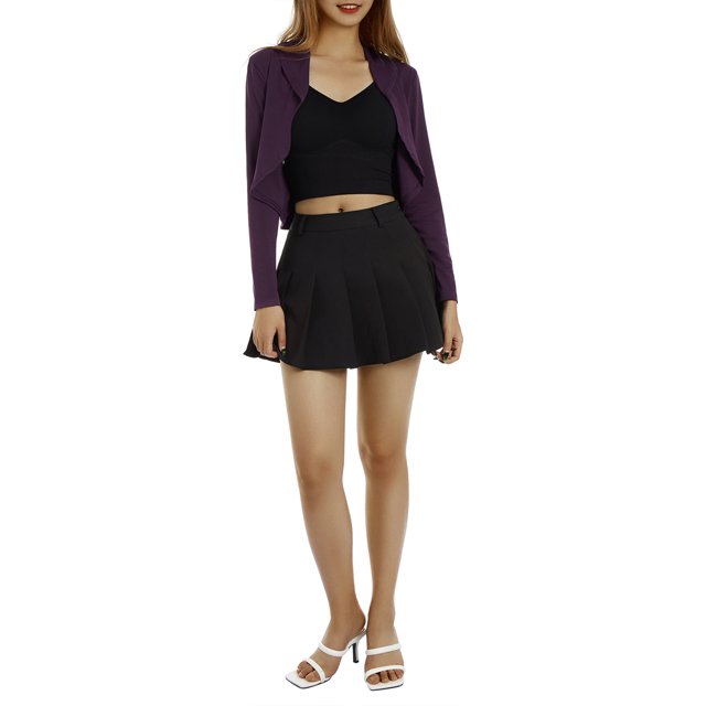 Women's Kimono Cardigan Lightweight Long Sleeve Open Front Cropped Jacket Draped Ruffle Short Shrugs