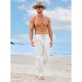 thumbnail image 2 of Pantalón de lino PASLTER para hombre, casual, holgado, blanco, 2 of 5