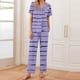 thumbnail image 1 of Pijama de manga corta con estampado de rayas para mujer, pantalón largo y fino, con solapa, de poliéster, para mujer, 1 of 5