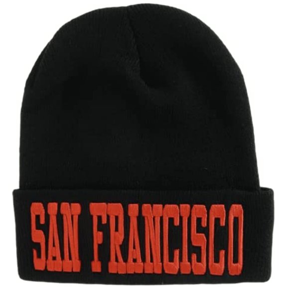 San Francisco Adult Size Winter Knit Cuffed Beanie Hat (Black)