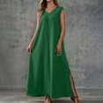 thumbnail image 6 of ClodeEU Women's V Neck Sleeveless Maxi Dress with Side Split,Casual Loose Summer Flowy Tank Dress Green,Women's Plus M, 6 of 7