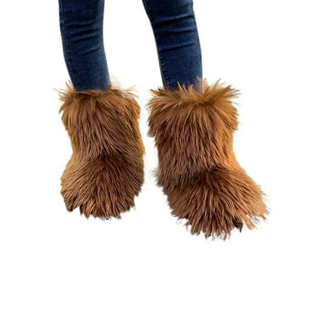 

SIMANLAN Womens Lightweight Mid Calf Boot Casual Pull On Fluffy Snow Boots Winter Plush Shoes Caramel Color 4