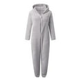 thumbnail image 2 of Women's Winter Warm Fleece Jumpsuit - Long-Sleeve Hooded Zipper Casual Sleepwear, Gray, XXL, 2 of 4