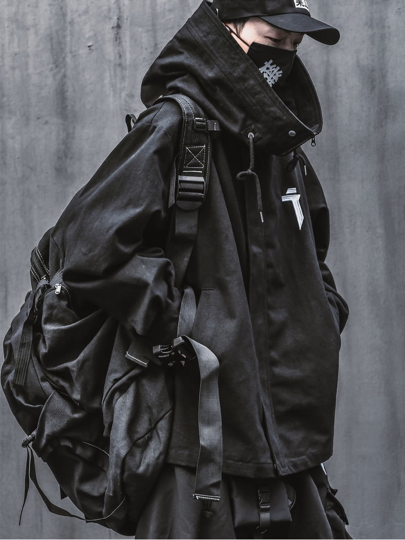 Niepce Inc Japanese Streetwear Kanji Black Men's Techwear Jacket