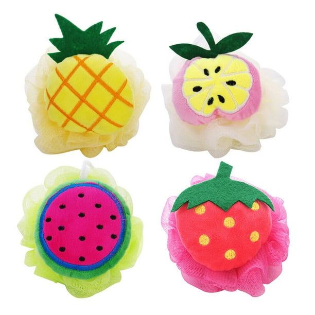 EeaseMX 4 esponjas de ducha grandes con forma de fruta de colores (piña, sandía, manzana y fresa)