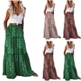thumbnail image 4 of Alkepwun Women's Skirts Bohemian Print Elastic High-Waist with Pockets Layered Tiered Skirt Loose Casual Lightweight Breathable A-Line Swing Midi Skirts, 4 of 4