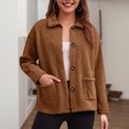 thumbnail image 2 of adviicd Women's Fuzzy Sherpa Fleece Button Up Jacket - Long Sleeve Winter Warm Outwear with Pockets (Coffee, S), 2 of 7