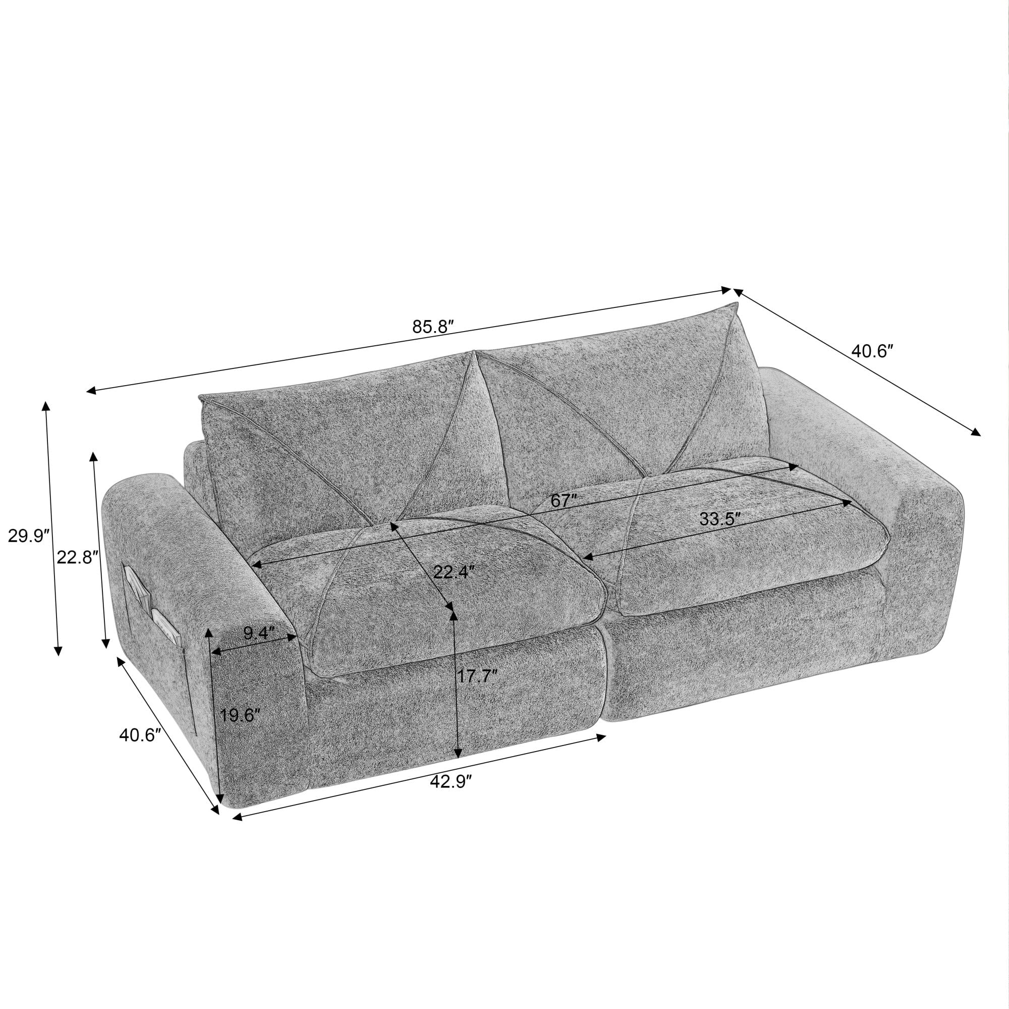 Sailvan Modern Chenille Modular Sectional Sofa with Ottoman,Spacious Minimalist 3-Seater Couch for Living Room and Apartment Beige