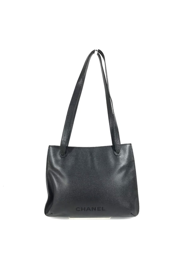 Pre-Owned CHANEL logo bag, shoulder tote caviar leather, women's, black.