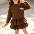 thumbnail image 2 of Posijego Little Girls Clothes Sets Bow Knit Sweater and Ruffled Skirt Set Toddler Girls Fall Clothes Outfits Size 2-8 Years, 2 of 8