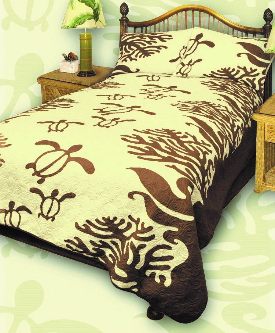 King Hawaiian Quilt bedding Comforter with two pillow shams (Honu Sea
