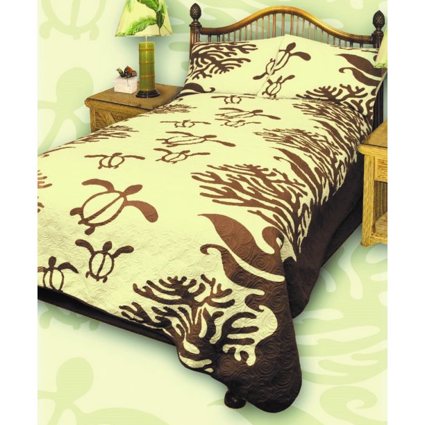 King Hawaiian Quilt bedding Comforter with two pillow shams (Honu Sea