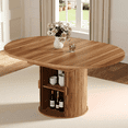 thumbnail image 3 of Hommpa 59" Extendable Dining Table for 4-6 People, Round Kitchen Table with Storage, Wood Table for Dining Room, Living Room, Walnut, 3 of 14