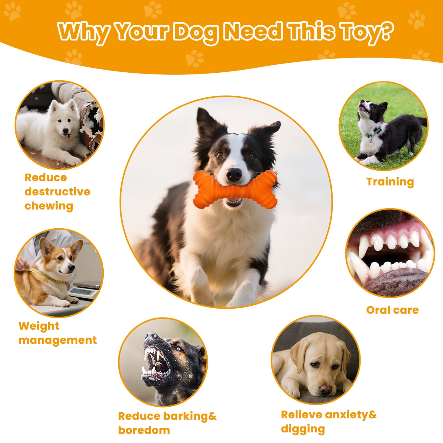 Dog Toy for Aggressive Chewers, Interactive Rubber Bone Dog Chew SqueakerToys for Large Dogs Teeth Cleaning (2 pack)