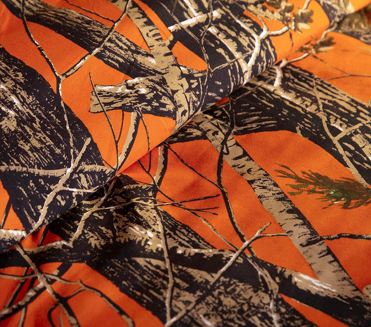 Chezmoi Collection Salem 2-Piece Cabin Lodge Forest Woods Comforter Set, Nature Camo Tree Leaves Printed Soft Microfiber Bedding, Orange, Twin