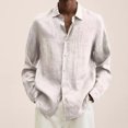 thumbnail image 2 of Qwertyu Long Sleeve Shirts for Men Cuban Camp Guayabera Cotton Linen Shirts Casual Button Down Tops White 2XL, 2 of 5