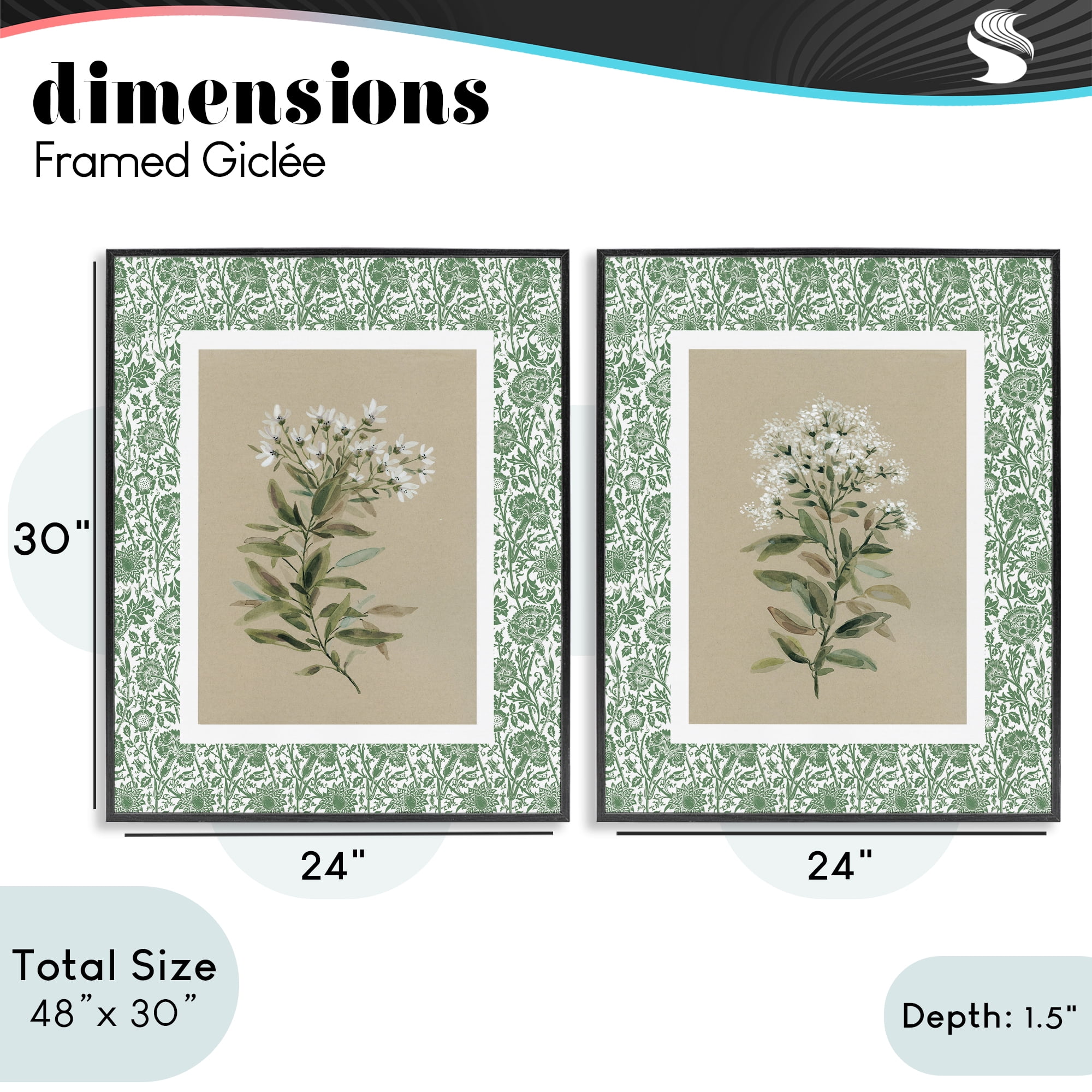 Stupell Industries Green Botanical Patterned Florals 2 Piece Black Framed Giclee Art Set, design by Carol Robinson